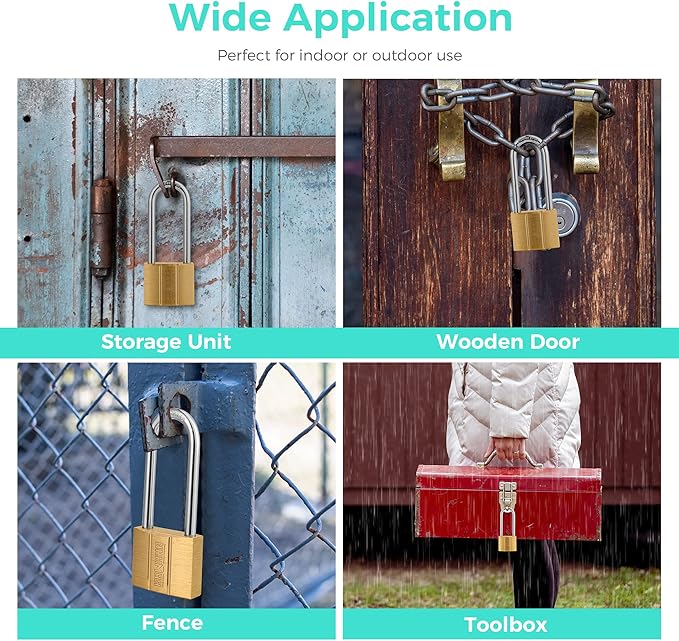 81/40L-4P Long Shackle Keyed Padlock (Keyed Alike, Waterproof, Solid Brass Lock) for Sheds, Storage Unit, School, Gym Locker, Fence, Toolbox, Hasp, Storage - 1-9/16 in. (40 mm L) *4
