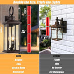 24" Dusk to Dawn Outdoor Wall Sconce: Bronze Large Porch Light 3-Light Waterproof Modern Exterior Lighting Fixture Wall Mounted, Outside Lamp for House Garage E12