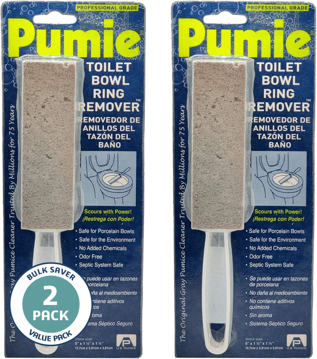 PUMIE Pumice Stone Toilet Bowl Cleaner (2-Pack) - Toilet Pumice Stone with Handle - Heavy Duty Scouring Stick for Rings, Bowls, Hard Water Stains, Lime, Rust, Sink - Includes Handle for Easy Use