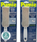 PUMIE Pumice Stone Toilet Bowl Cleaner (2-Pack) - Toilet Pumice Stone with Handle - Heavy Duty Scouring Stick for Rings, Bowls, Hard Water Stains, Lime, Rust, Sink - Includes Handle for Easy Use