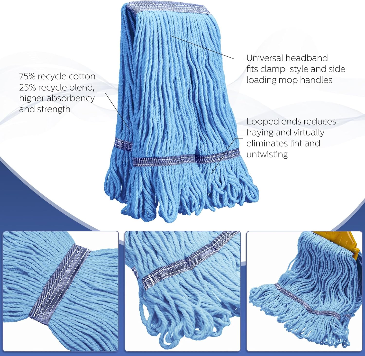 6 Pack Heavy Loop End Cotton String Mop Head Heavy Duty Mop Head Commercial Refills Mop Head Replacement for Home Industrial Commercial Floor Cleaning(Blue, Orange)
