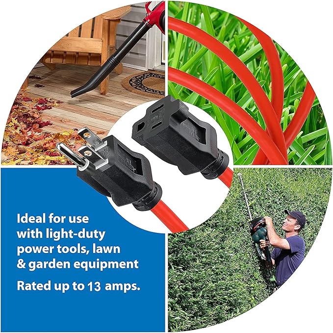 Clear Power 16 Gauge 3Prong Cords (16/3-3 Prong Grounded Plug, Orange, 25 ft)