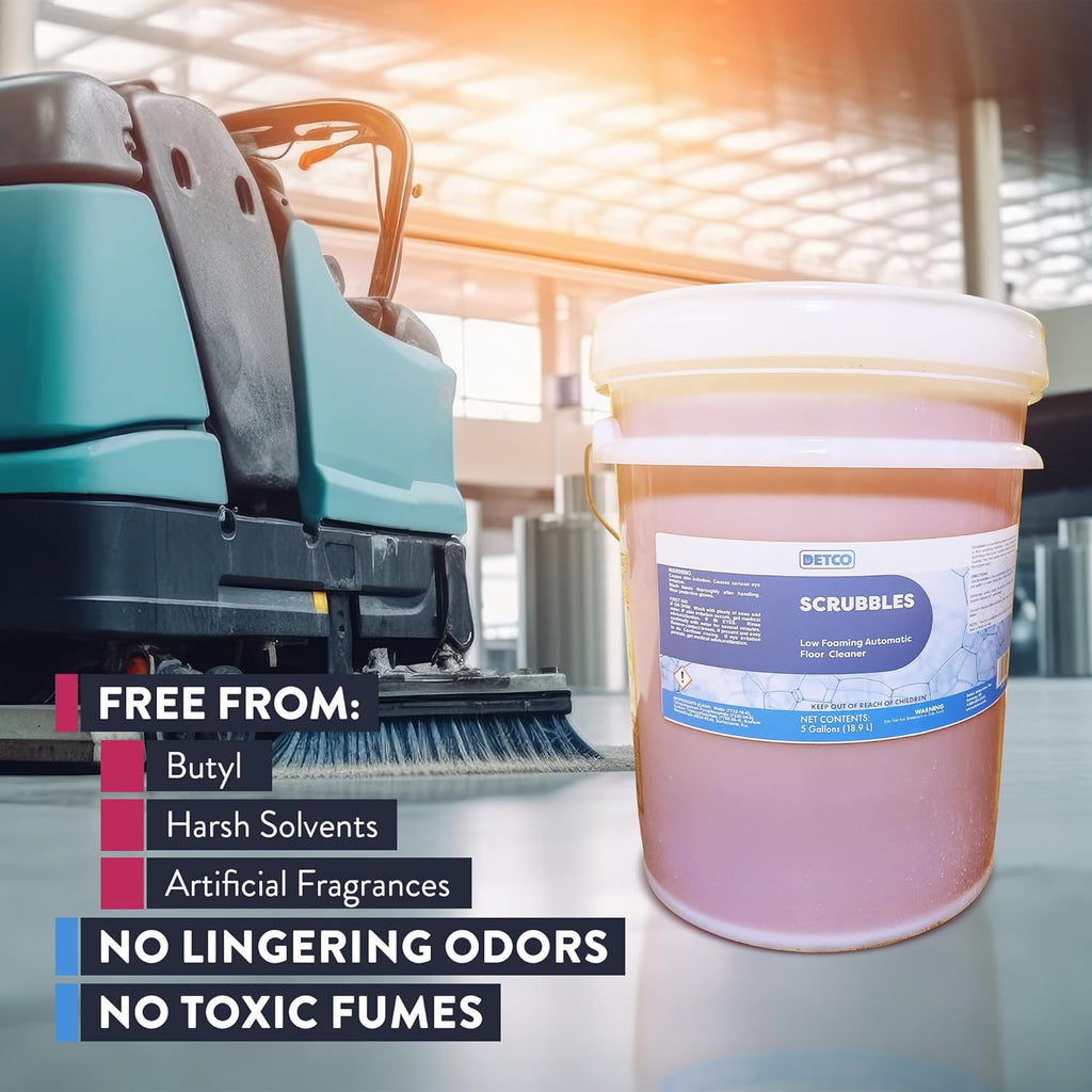 Scrubbles Low Foaming Automatic Floor Cleaner, Industrial Strength Concentrate - Deep Cleaning Solution for Concrete Floors, 2oz Per Gallon of Hot Water, 5 Gallons