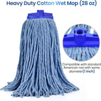 Matthew Cleaning Screw-on Heavy Duty Cotton Wet Mop Replacement Heads(Blue, Large,12 Pack) with 2 Pack Microfiber Cloth for Residential & Commercial Floor Cleaning Use- Fit Standard American Screw