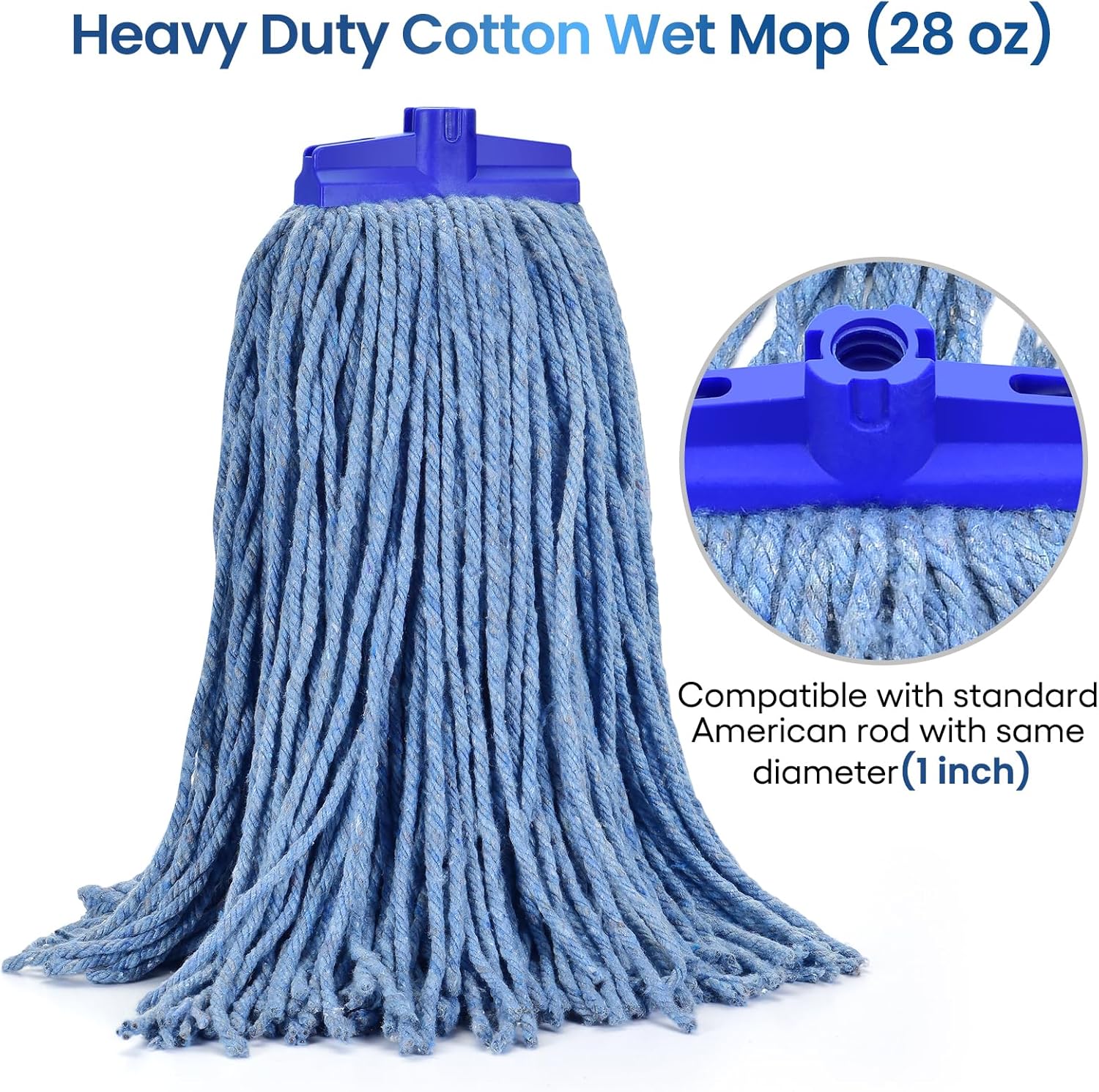 Matthew Cleaning Screw-on Heavy Duty Cotton Wet Mop Replacement Heads(Blue, Large,12 Pack) with 2 Pack Microfiber Cloth for Residential & Commercial Floor Cleaning Use- Fit Standard American Screw