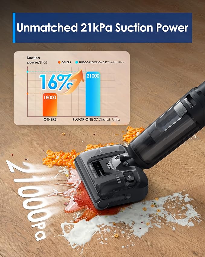 Tineco Floor ONE S7 Stretch Ultra Cordless Wet Dry Vacuum Cleaner, 180°Lay-Flat Anti-Tangle Design, 50 Minutes Runtime, 185℉ Flashdry Self-Cleaning, Dual-Sided Edge Cleaning Floor Cleaner