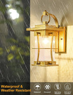 Gold Dusk to Dawn Outdoor Wall Lantern Exterior Light Fixtures Wall Mount Porch Light with Photocell Sensor Waterproof Outside Sconce for House, Patio, Garage,Seeded Glass Outside Wall Lamps