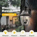 Outdoor Wall Lights, 20inch Large Exterior Lighting Fixtures, 2 Light Waterproof Wall Sconce with Glass Shades, Aluminium Outside Lanterns for Porch Farmhouse Patio Doorway Yard (E12 Base Max 40W)