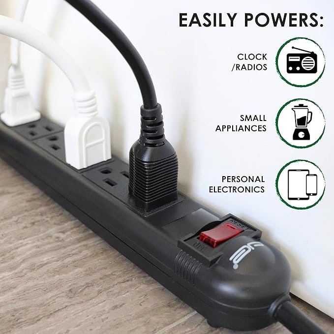 Digital Energy 6-Outlet Surge Protector Power Strip with 25-Ft Long Extension Cord, Black, ETL Listed/UL Standard