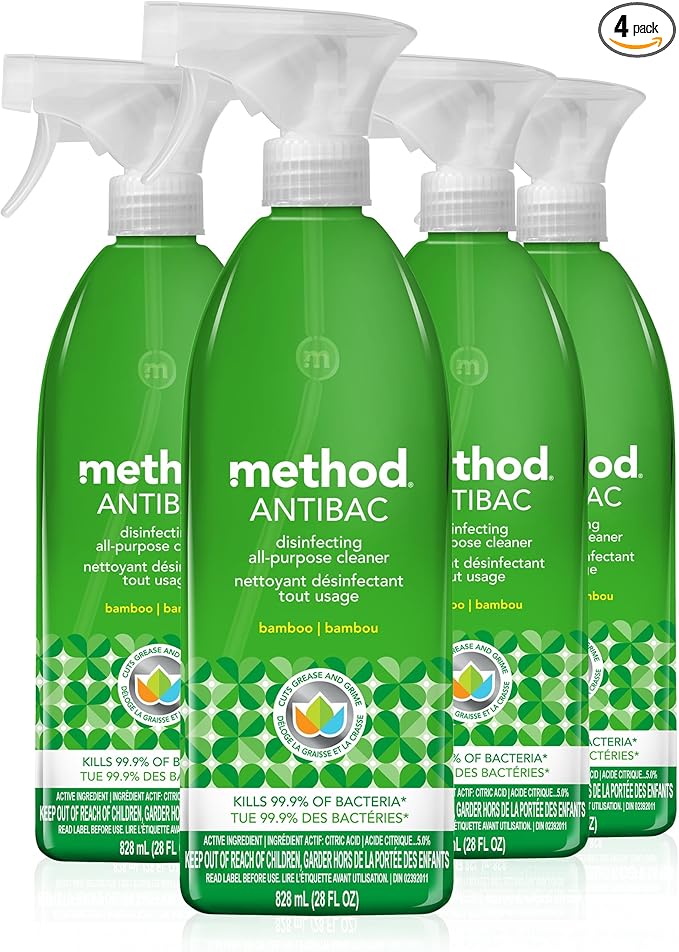 Method Antibacterial All-Purpose Cleaner Spray, Bamboo, Kills 99.9% of Household Germs, 28 Fl Oz (Pack of 4)