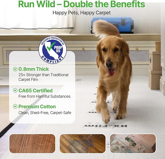 39"x100' Heavy-Duty Floor Protection | Construction Grade Carpet Protector | Drop Cloth Plastic Film for Hardwood Floors | Waterproof Painters Covering with No Residue(Summit White)