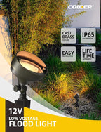 COLOER Die-cast Brass Landscape Wall Wash Lighting,9-17 Volt Low Voltage Flood Lights,Outdoor LED Floodlight Fixture for Illuminating Signs, Walls and Plant Material(501B,6-Pack Without Bulb)