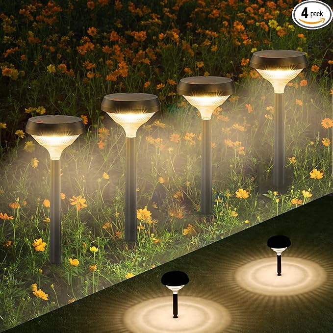 Linkind Solar Pathway Lights 4 Pack, Solar Lights Outdoor, Warm White Path Waterproof for Walkway Yard Landscape Garden