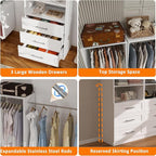Closet System, Small Modular Closet Organizer System with 3 Drawers and Shelves, Expandable 2 Hanging Rod, Custom Closet Organization System for Walk-in Closet, White (2FT)