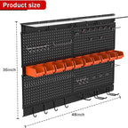 Ultrawall Black Pegboard Wall Organizer, 48X 36 inch for Garage Storage with Hooks, Storage Bins, Tool Panel Organizer, 72pcs