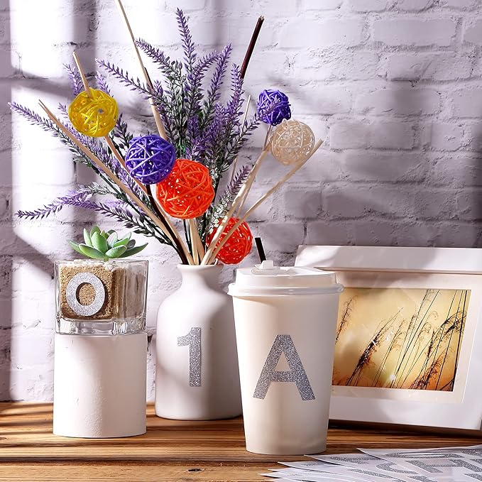 Outus 8 Sheets Vinyl Letter Stickers Self Adhesive Mailbox Numbers Alphabet Stickers Stick on Letters for Christmas Stockings Scrapbook Bulletin Board School Business(2 Inch,Glitter Silver)