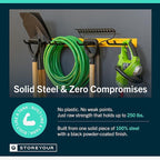 StoreYourBoard Wall-Mounted Rack With 4 Garage Hooks – Heavy-Duty Steel Holder Garage & Garden Storage for Shed, Workshop, or Home Organization – For Rakes, Shovels, Tools & More – 1 Pack, Tractor