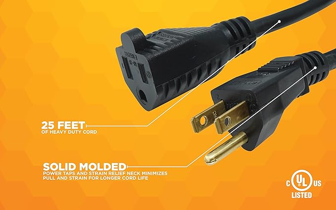 Woods Light Duty Extension Cord - Indoor Power Solution for Office & Household Use - SJTW Extension Cord - 16 Gauge - 3 Conductor - 25 Feet - Black (Pack of 12)