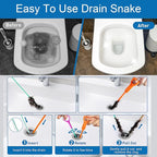 12 Pack Drain Clog Remover Kit, 59" Drain Snake(3pcs), 37" Steel Sink Snake(2pcs), 25" Snake Drain Hair Removal Tool(4pcs), 24" Drain Cleaner Tool(1pc), 18" Drain Brush(2pcs) for Sink, Toilet, Shower