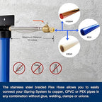 iSpring WGB32B+AHPF12MNPT16X2 3-Stage Whole House Water Filter System, Reduces Chlorine, Sediment Home Water Filtration System w/ 3/4'' Push-Fit Braided Stainless Steel Hose Connectors