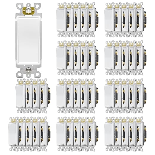 ThunderWay Single Pole Light Switch, Decorative Paddle Rocker Switch, Grounding Screw, UL Listed, Paddle Light Switch, 15A 120/277V, 50 Pack