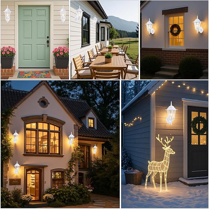 GRUENLICH Dusk to Dawn Outdoor Wall Sconce, Exterior Front Porch Lighting with Clear Glass, White Aluminum Outside Coach Light for Patio Doorway Garage, 2 Pack