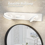 LED Bathroom Light Fixtures, 24inch White Vanity Lights, Modern 3 Light Acrylic Wall Sconces, 350° Rotatable Wall Lighting Fixture Over Mirror