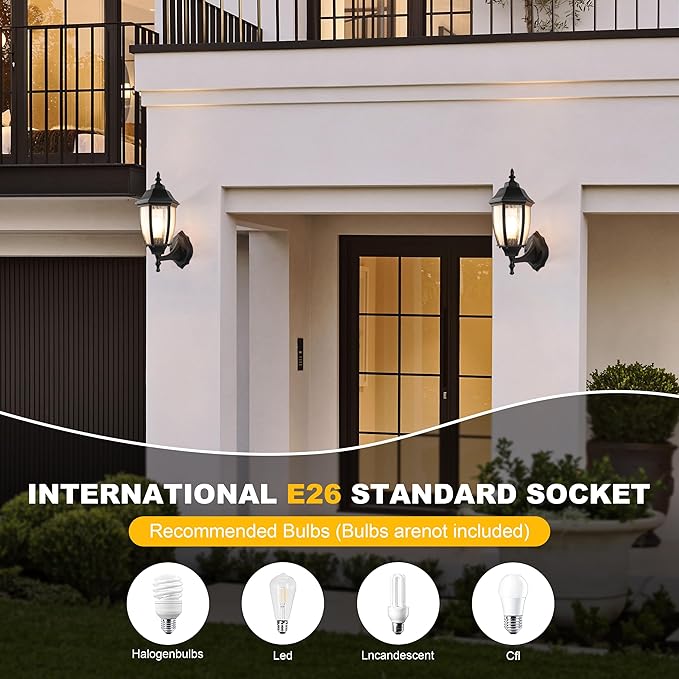 Outdoor Wall Lantern, 14 Inch Porch Light Fixtures with Seed Glass Shades, Waterproof Exterior Wall Lights, Mounted Outside Lighting for House Farmhouse Patio Doorway Garage (E26 Base Max 40W)