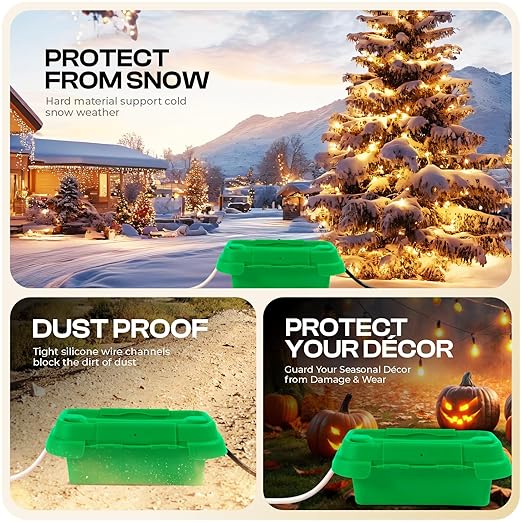 SOCKiTBOX – The Original Weatherproof Connection Box – Indoor & Outdoor Electrical Power Cord Enclosure for Timers, Extension Cables, Holiday Lights, Power Tools, Fountains & More – Size Small – Green