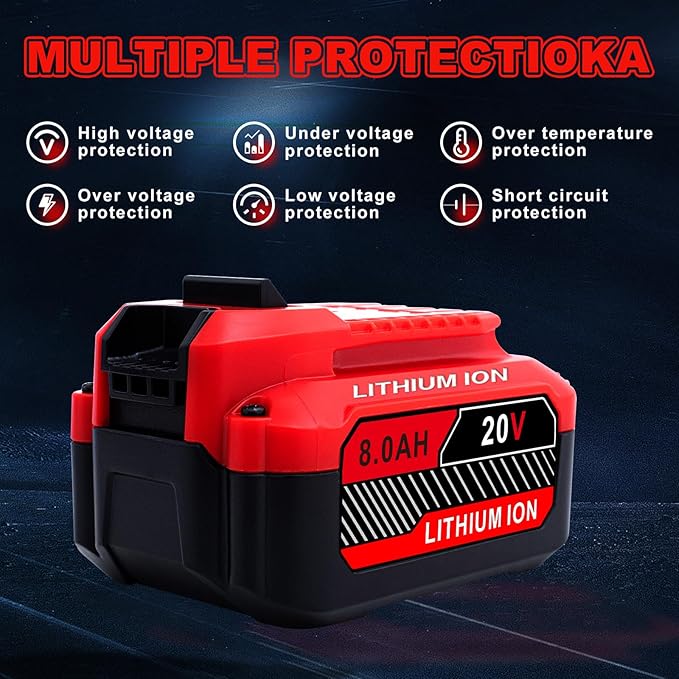 Upgrade 2-Pack 20V 8.0Ah Replacement for Craftsman 20V Battery V20 Lithium ion Batteries Compatible with CMCB205 CMCB204 CMCB206 CMCB202 CMCB201 20V Cordless Power Tools