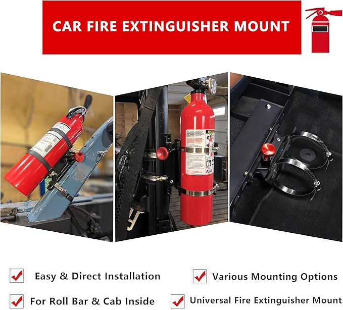 Quick Release Fire Extinguisher Mount - Aluminum Adjustable UTV Roll Bar Fire Extinguisher Holder Mounting Bracket for Jeep Wrangler TJ JK JL JKU Polaris RZR Ranger Can-Am X3 Universal