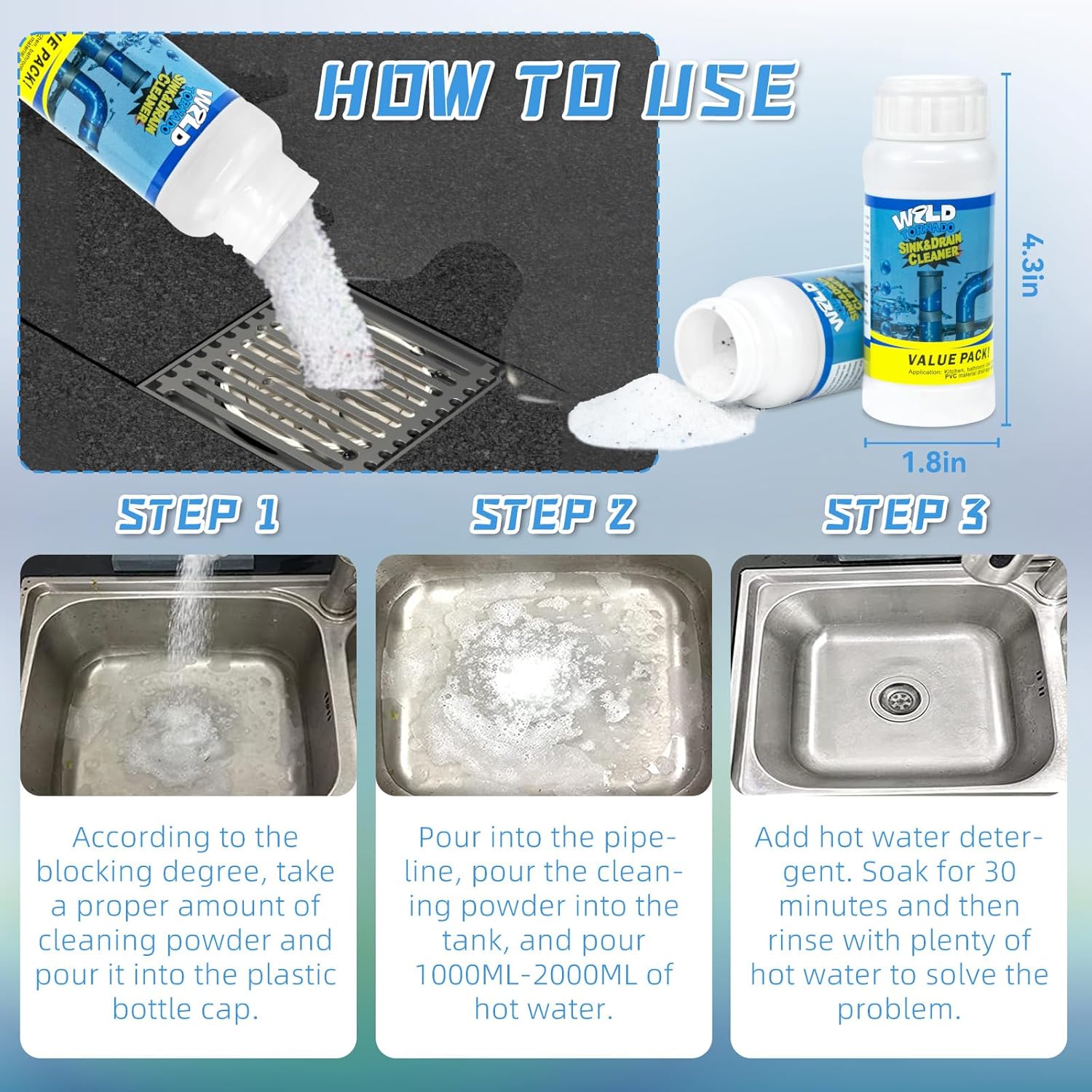 Wild Tornado Sink and Drain Cleaner,The Pipe Dredge Quick Unclog For Kitchen Toilet Sink Drain Quick Cleaning Tool.（5pcs）