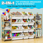 Toy Storage Organizer, with 4-Tier Toy Shelf and 12 Bins, Kids Bookshelf and Toy Storage with 6 Shelves for Kids Room Bedroom Playroom Nursery Room
