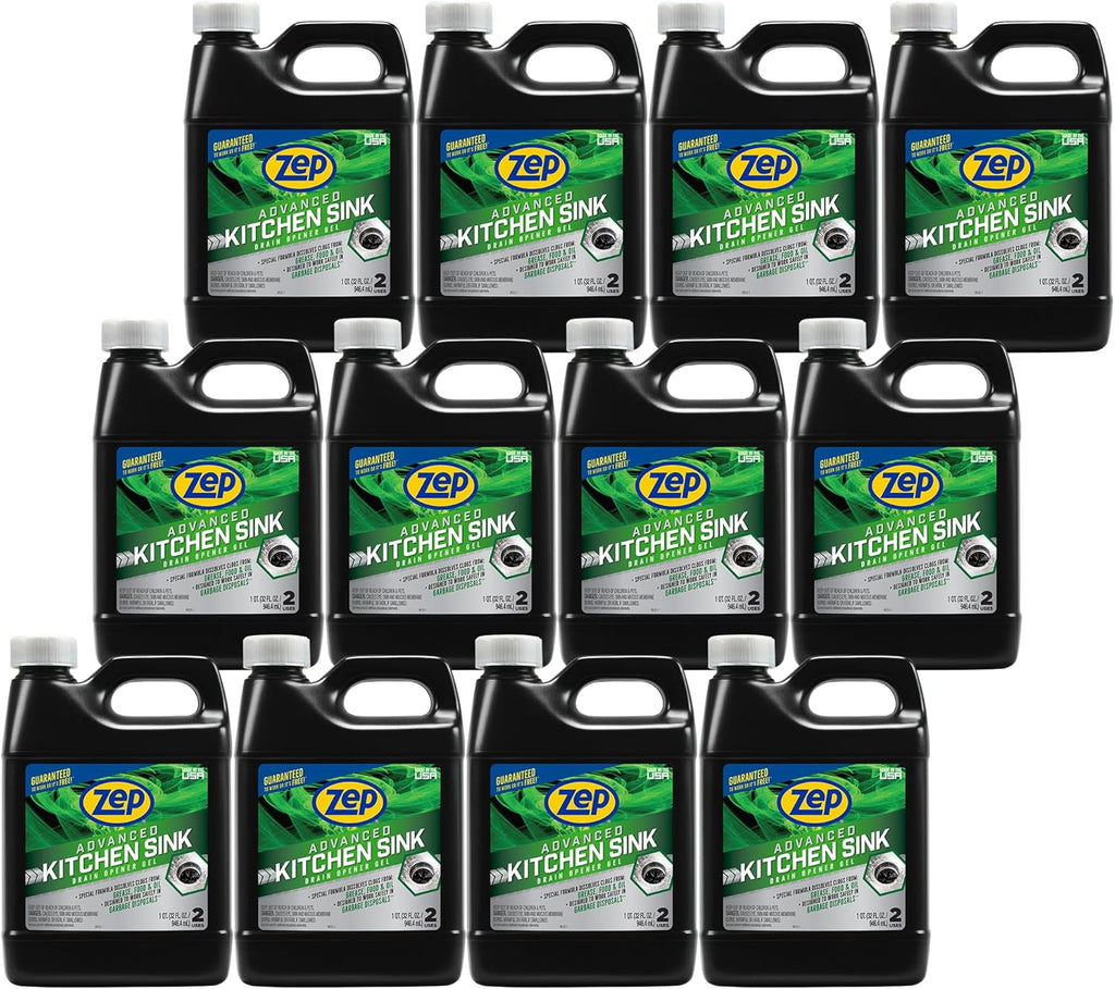 Zep Advanced Kitchen Drain Opener 32 oz (Case of 12) U49710 - Formulated for Grease, Food, and Oil-Safe for Garbage Disposal