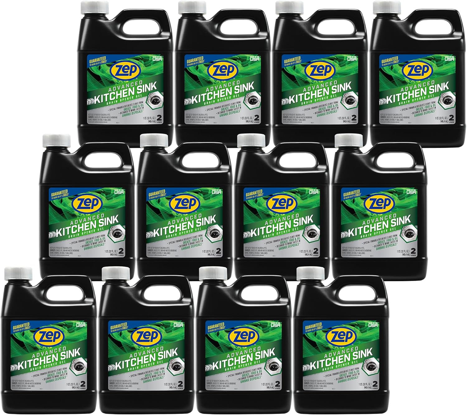 Zep Advanced Kitchen Drain Opener 32 oz (Case of 12) U49710 - Formulated for Grease, Food, and Oil-Safe for Garbage Disposal