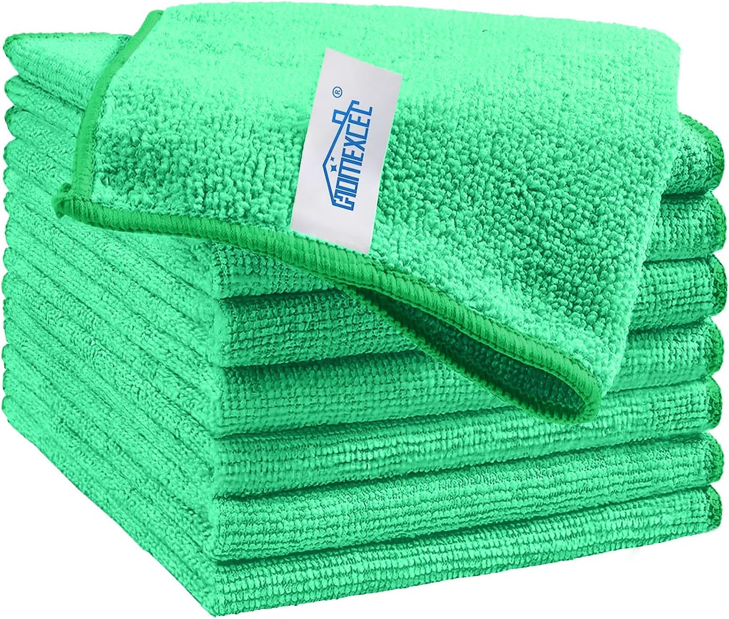 HOMEXCEL Green Microfiber Cleaning Cloth, 8 Pack Cleaning Towels for Kitchen, Lint Free, Scratch-Free, Highly Absorbent, and Reusable Cleaning Rags for House, Window and Glass, Cars, 11.5 X11.5 inch