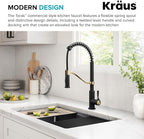 KRAUS Torak Pull Down Kitchen Faucet in Spot-Free Brushed Brass/Matte Black with Commercial Style Spring Spout, 2 Function Sprayer, Pre-Attached Water Lines, and Mounting Hardware, KPF-2635SFBBMB