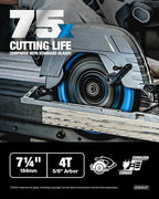 CRALY 7-1/4 Inch 4 Teeth Hardie Fiber Cement Circular Saw Blade, 5/8 Inch Arbor, Polycrystalline Diamond Tipped (PCD), Thin Kerf, Black Ice™ Coating, for Laminate Flooring(C0704FC)