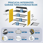 Power Tool Organizer with Charging Station, 4 Layers Garage Storage Rack with 6 Drill Holders, Father's Days Gift For Dad, Wall Mount Garage Organizer Built in 8 Outlets Power Strip, Yellow