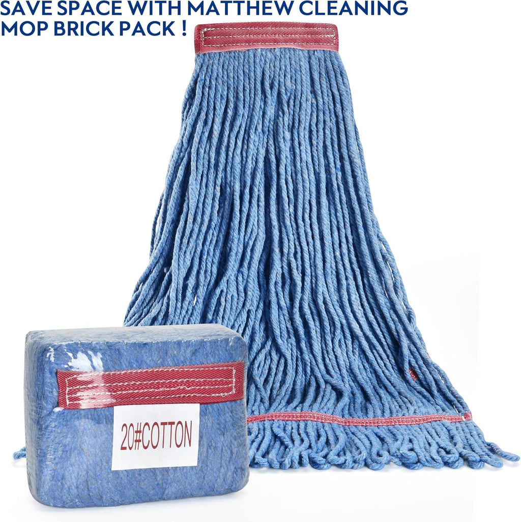 Matthew Cleaning 20oz Heavy Duty Mop Head Commercial Replacement for General and Floor Cleaning, Wet Industrial Blue Cotton Looped End String Head Refill (Pack of 3) Blue