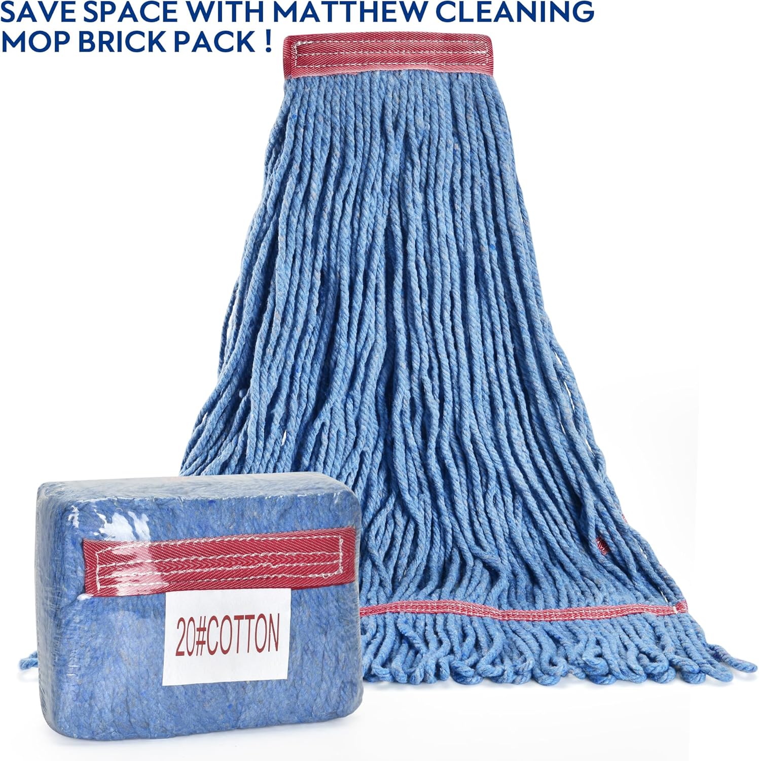 Matthew Cleaning 20oz Heavy Duty Mop Head Commercial Replacement for General and Floor Cleaning , Wet Industrial Blue Cotton Looped End String Head Refill (Case of 12) Blue