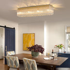 40 Inches Crystal Chandeliers for Dining Room, Gold Modern Ceiling Light for Living Room, Flush Mount Chandelier, Light Fixture for Entryway, Foyer, 8 Bulbs(Not Inclubed), E12 Base