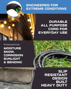 Iron Forge Cable 6 Ft Black Extension Cord with 3 Outlets - 16/3 SJTW 6 Foot Extension Cord 3 Prong, Weatherproof Exterior Power Cable for Outdoor