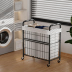 Laundry Hamper 3 Section, 145L Rolling Laundry Sorter Basket with Wheels, 3 Compartment Clothes Organizer Cart, Pull-Out Removable Bags for Laundry Room, Bathroom, Bedroom, White