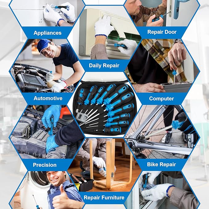 Magnetic Screwdriver Set 10 PCS,5 Phillips 5 Flat Head Precision Screwdriver, Professional Cushion Grip and Non-Slip for Repair Home Improvement Craft, Blue & Black