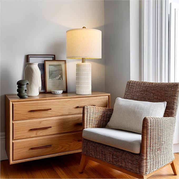 PoKat 20.75" Small Modern Ceramic Table Lamps Set of 2 for Bedroom, White Bedside Lamps for Night Stands, Farmhouse Desk Decor Nightstand Table Lamps for Living Room End Table Beige