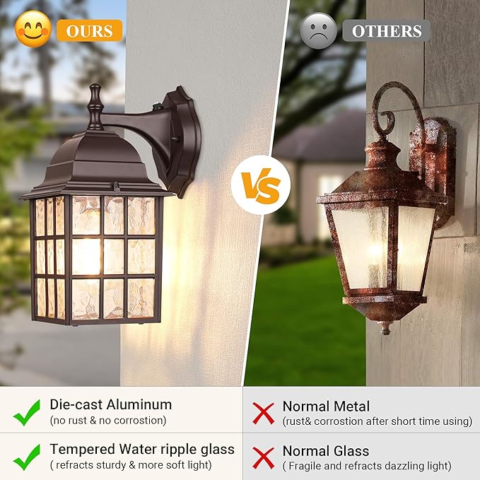 2-Pack Dusk to Dawn Outdoor Lights for House, Exterior Porch Light Fixtures Wall Mount with Photocell Sensor, Oil Rubbed Bronze Wall Lantern, Waterproof Outside Wall Sconce Lighting for Garage,Door