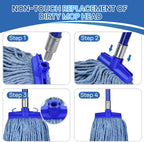 Matthew Cleaning Screw-on Heavy Duty Cotton Wet Mop Replacement Heads(Blue, Large,3Pack) with 2 Pack Microfiber Cloth for Residential & Commercial Floor Cleaning Use- Fit Standard American Screw