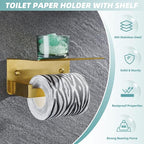 Toilet Paper Holder with Shelf Brushed Gold, APLusee SUS 304 Stainless Steel Modern Bathroom Accessories Tissue Roll Dispenser Storage