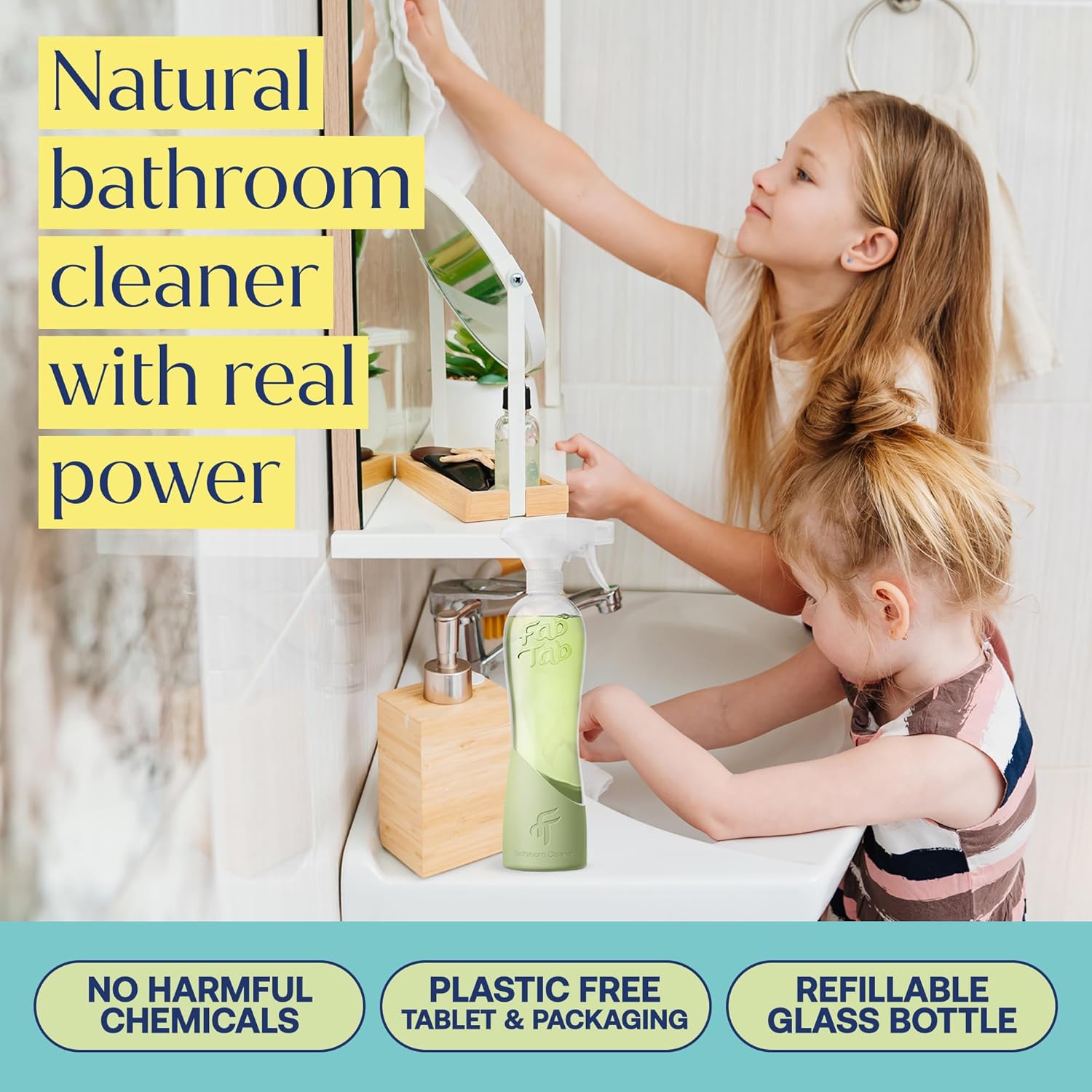 Fab Tab Bathroom Cleaner Starter Kit - Natural Cleaning Products - Household Cleaners - All-Purpose Cleaner Tablets - Plant-Based - Plastic-Free | Citrus Scent | No Harsh Chemicals